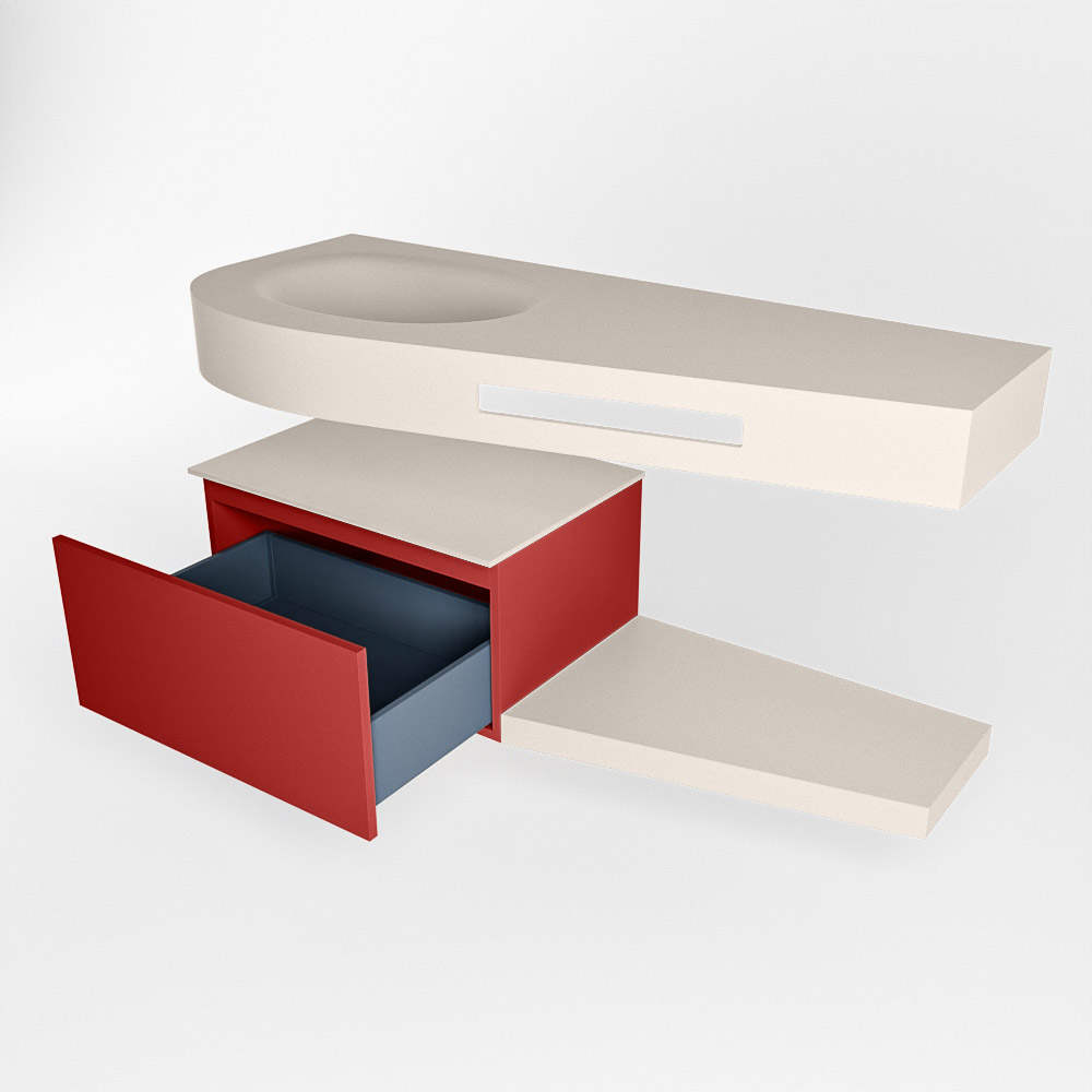 MONDIAZ RIVA 120cm mueble de baño / estante color Fire con 1 cajón. Lavabo DULCET Izquierda sin orificio, color Linen. 5 MONDIAZ RIVA 120cm mueble de baño / estante color Fire con 1 cajón. Lavabo DULCET Izquierda sin orificio, color Linen. - Imagen 5