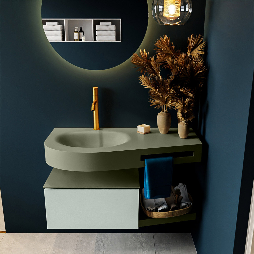 MONDIAZ RIVA 100cm mueble de baño / estante color Greey con 1 cajón. Lavabo DULCET Izquierda 1 orificio, color Army. 3 MONDIAZ RIVA 100cm mueble de baño / estante color Greey con 1 cajón. Lavabo DULCET Izquierda 1 orificio, color Army. - Imagen 3