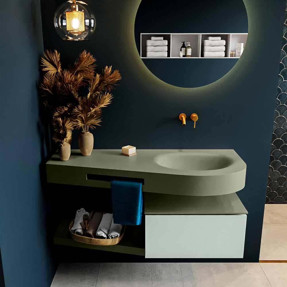 MONDIAZ RIVA 120cm mueble de baño / estante color Greey con 1 cajón. Lavabo DULCET Derecho sin orificio, color Army. 3 MONDIAZ RIVA 120cm mueble de baño / estante color Greey con 1 cajón. Lavabo DULCET Derecho sin orificio, color Army. - Imagen 3