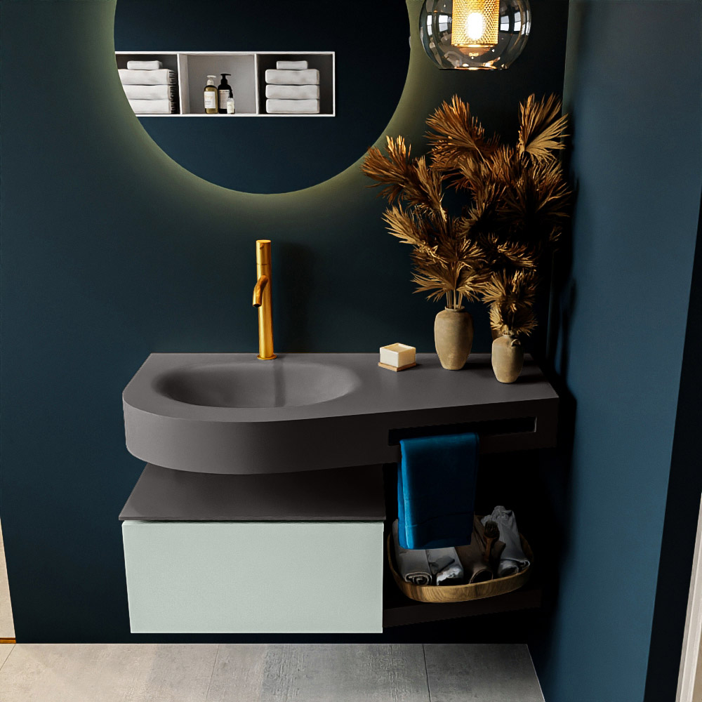 MONDIAZ RIVA 100cm mueble de baño / estante color Greey con 1 cajón. Lavabo DULCET Izquierda 1 orificio, color Dark Grey. 3 MONDIAZ RIVA 100cm mueble de baño / estante color Greey con 1 cajón. Lavabo DULCET Izquierda 1 orificio, color Dark Grey. - Imagen 3