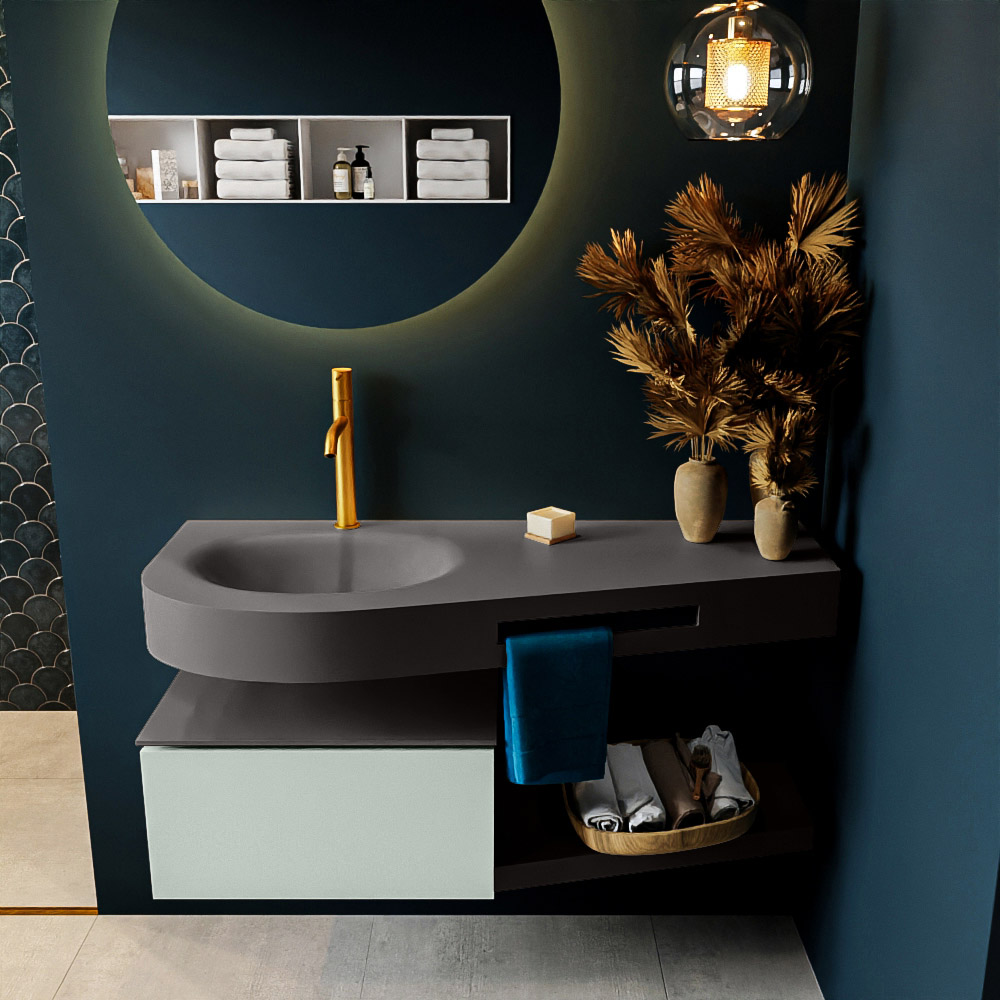 MONDIAZ RIVA 120cm mueble de baño / estante color Greey con 1 cajón. Lavabo DULCET Izquierda 1 orificio, color Dark Grey. 3 MONDIAZ RIVA 120cm mueble de baño / estante color Greey con 1 cajón. Lavabo DULCET Izquierda 1 orificio, color Dark Grey. - Imagen 3