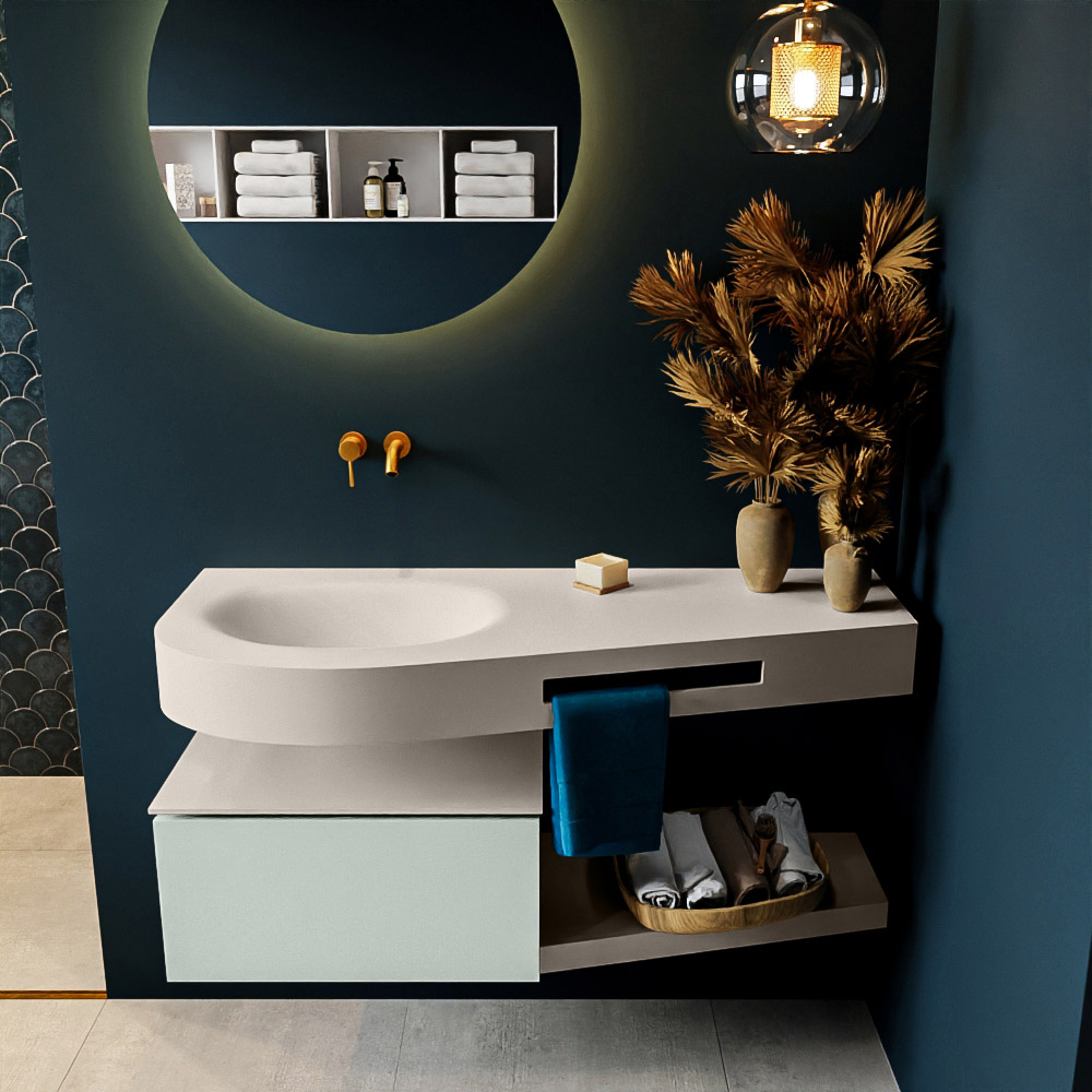 MONDIAZ RIVA 120cm mueble de baño / estante color Greey con 1 cajón. Lavabo DULCET Izquierda sin orificio, color Linen. 3 MONDIAZ RIVA 120cm mueble de baño / estante color Greey con 1 cajón. Lavabo DULCET Izquierda sin orificio, color Linen. - Imagen 3
