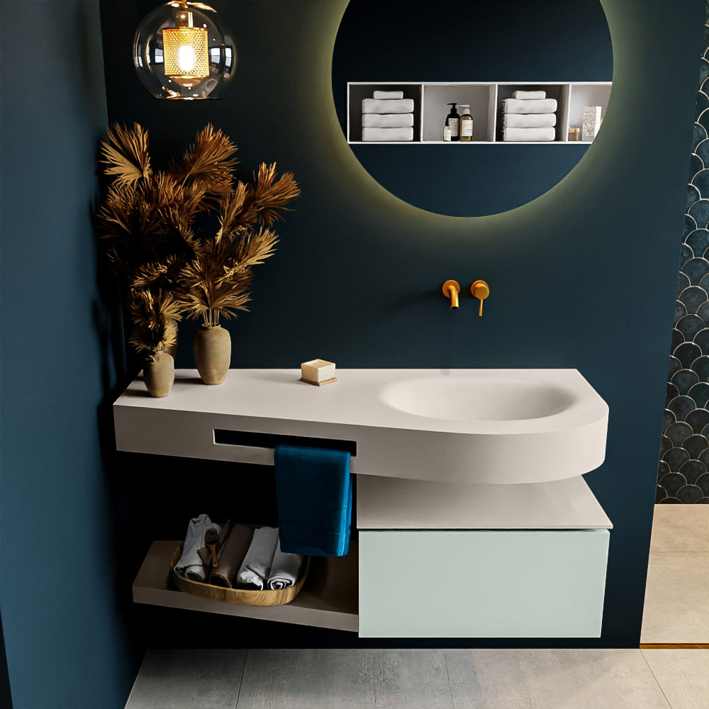 MONDIAZ RIVA 120cm mueble de baño / estante color Greey con 1 cajón. Lavabo DULCET Derecho sin orificio, color Linen. 3 MONDIAZ RIVA 120cm mueble de baño / estante color Greey con 1 cajón. Lavabo DULCET Derecho sin orificio, color Linen. - Imagen 3