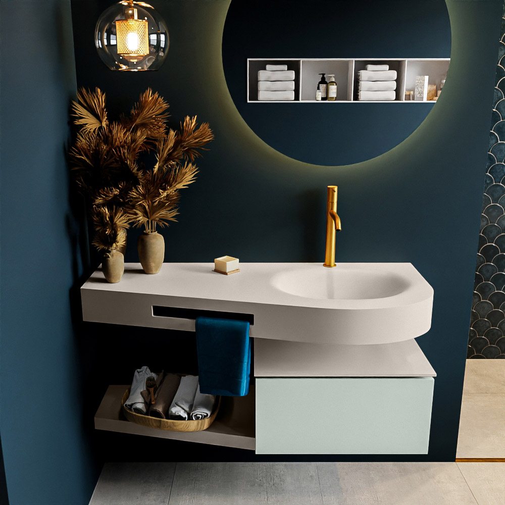 MONDIAZ RIVA 120cm mueble de baño / estante color Greey con 1 cajón. Lavabo DULCET Derecho 1 orificio, color Linen. 3 MONDIAZ RIVA 120cm mueble de baño / estante color Greey con 1 cajón. Lavabo DULCET Derecho 1 orificio, color Linen. - Imagen 3