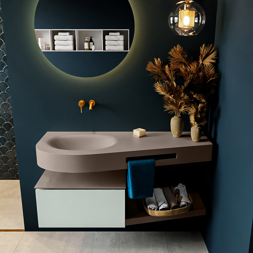 MONDIAZ RIVA 120cm mueble de baño / estante color Greey con 1 cajón. Lavabo DULCET Izquierda sin orificio, color Smoke. 3 MONDIAZ RIVA 120cm mueble de baño / estante color Greey con 1 cajón. Lavabo DULCET Izquierda sin orificio, color Smoke. - Imagen 3