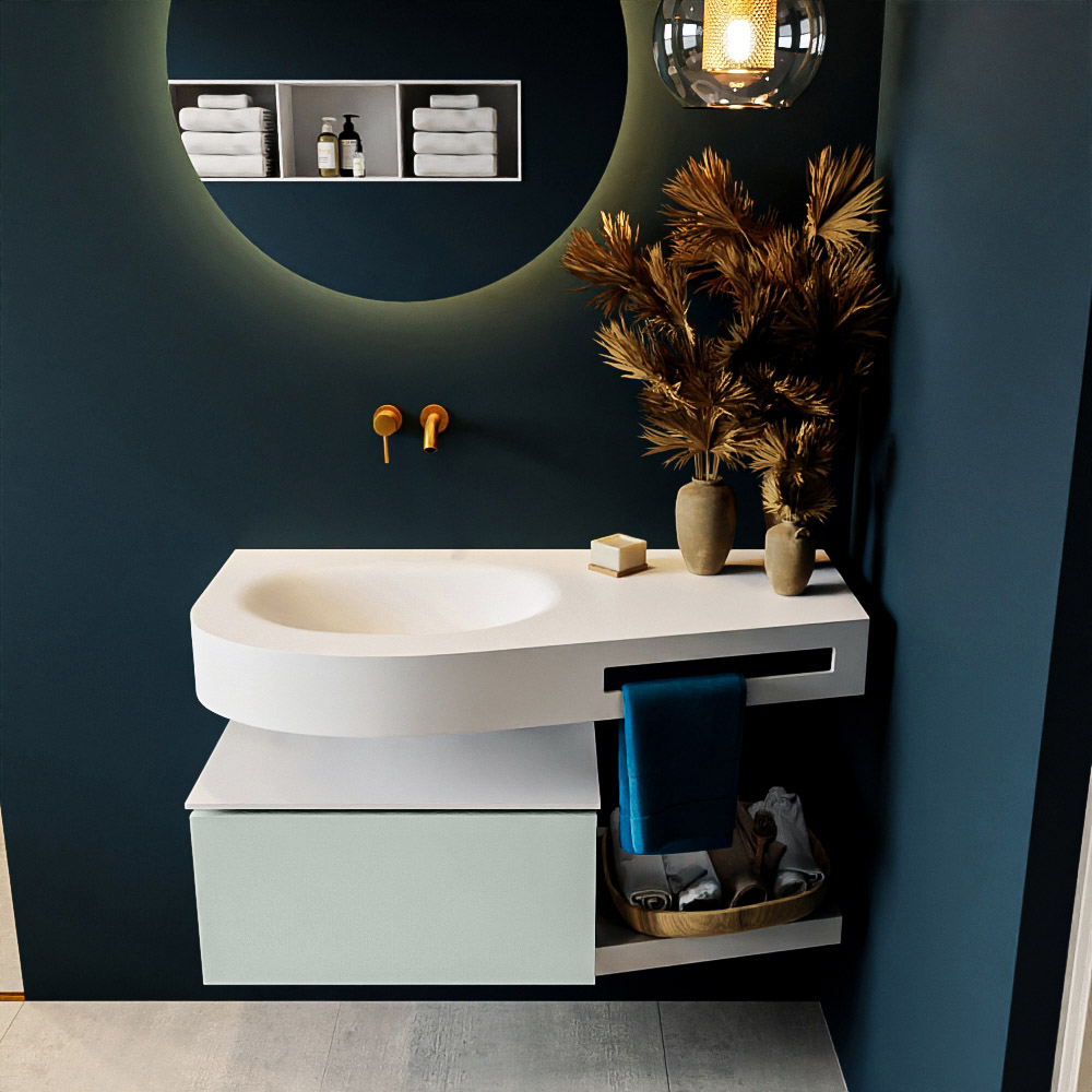 MONDIAZ RIVA 100cm mueble de baño / estante color Greey con 1 cajón. Lavabo DULCET Izquierda sin orificio, color Talc. 3 MONDIAZ RIVA 100cm mueble de baño / estante color Greey con 1 cajón. Lavabo DULCET Izquierda sin orificio, color Talc. - Imagen 3