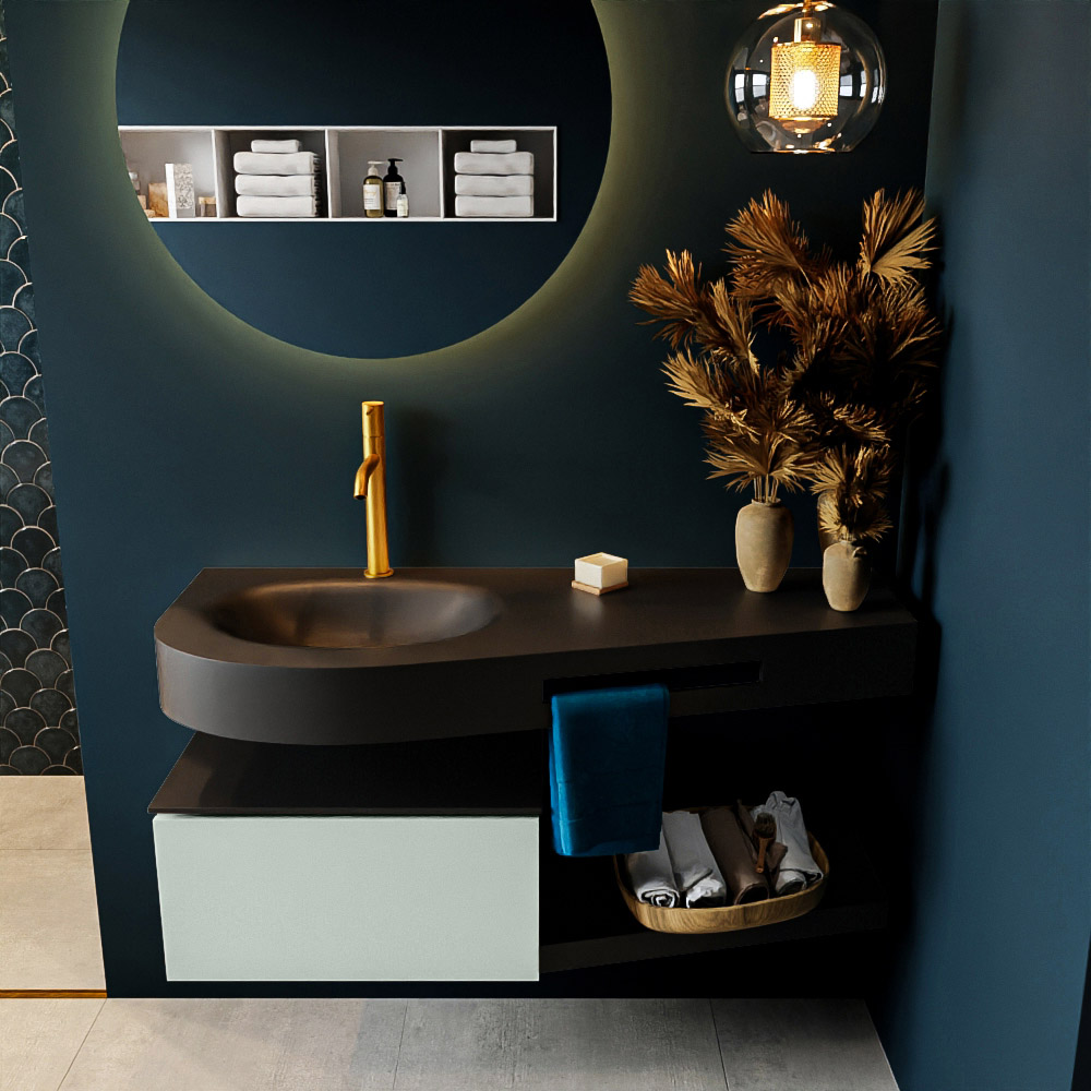 MONDIAZ RIVA 120cm mueble de baño / estante color Greey con 1 cajón. Lavabo DULCET Izquierda 1 orificio, color Urban. 3 MONDIAZ RIVA 120cm mueble de baño / estante color Greey con 1 cajón. Lavabo DULCET Izquierda 1 orificio, color Urban. - Imagen 3
