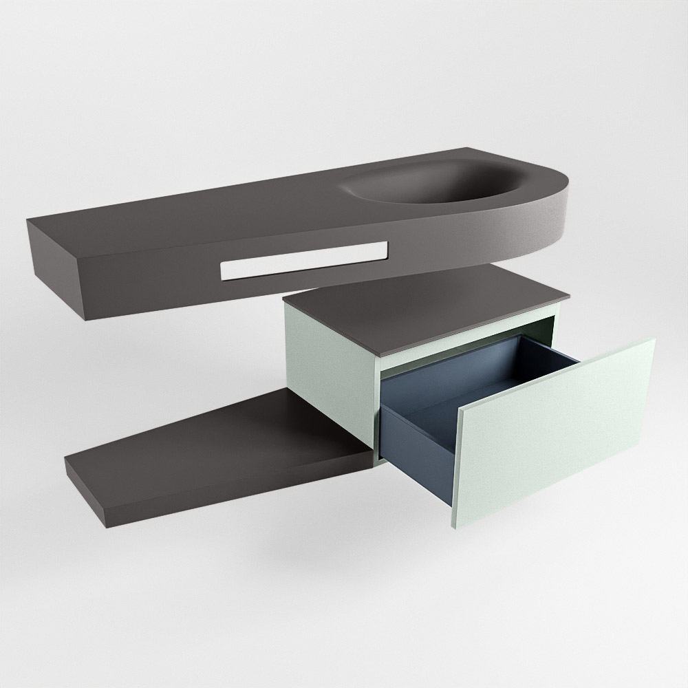 MONDIAZ RIVA 120cm mueble de baño / estante color Greey con 1 cajón. Lavabo DULCET Derecho sin orificio, color Dark Grey. - Imagen 5