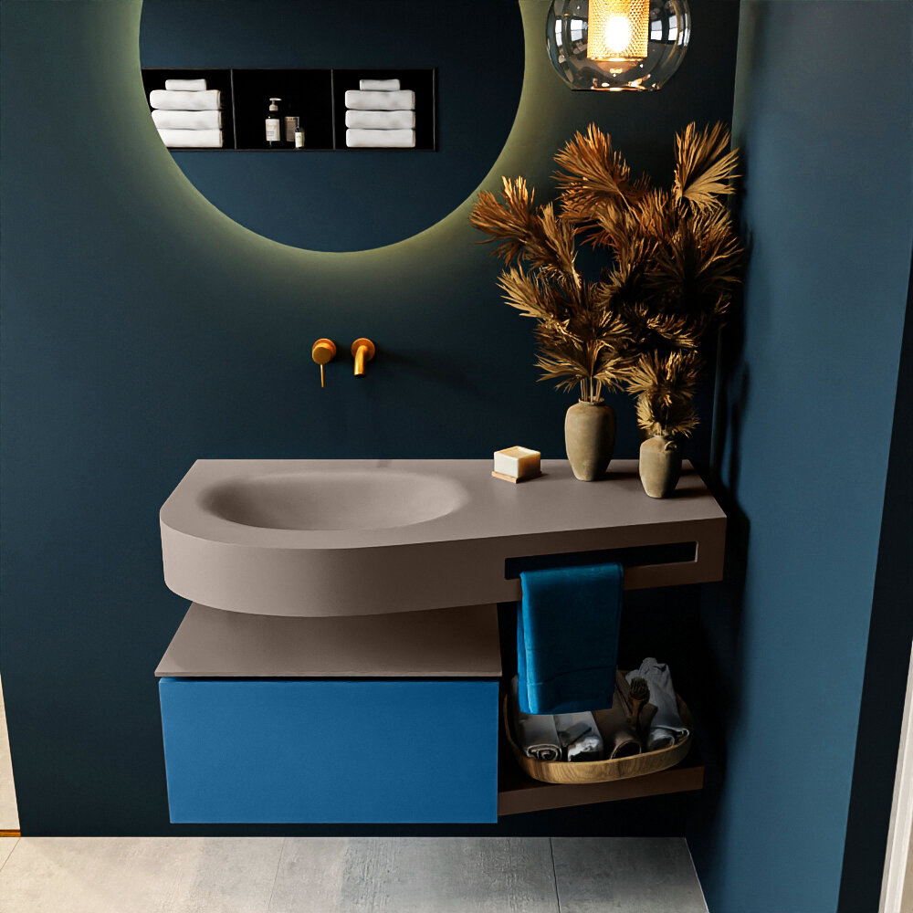 MONDIAZ RIVA 100cm mueble de baño / estante color Jeans con 1 cajón. Lavabo DULCET Izquierda sin orificio, color Smoke. 3 MONDIAZ RIVA 100cm mueble de baño / estante color Jeans con 1 cajón. Lavabo DULCET Izquierda sin orificio, color Smoke. - Imagen 3