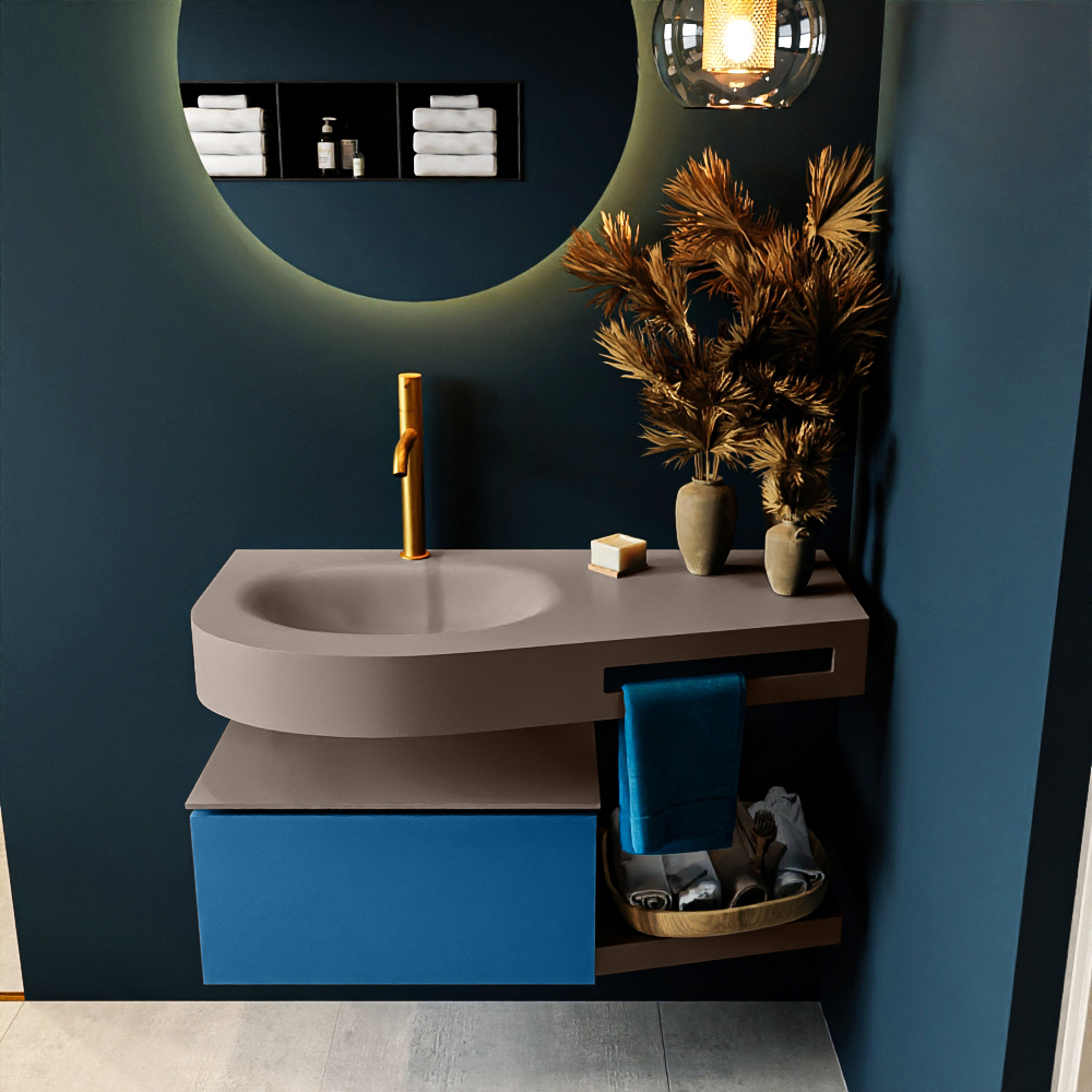 MONDIAZ RIVA 100cm mueble de baño / estante color Jeans con 1 cajón. Lavabo DULCET Izquierda 1 orificio, color Smoke. 3 MONDIAZ RIVA 100cm mueble de baño / estante color Jeans con 1 cajón. Lavabo DULCET Izquierda 1 orificio, color Smoke. - Imagen 3