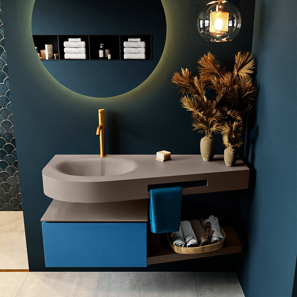 MONDIAZ RIVA 120cm mueble de baño / estante color Jeans con 1 cajón. Lavabo DULCET Izquierda 1 orificio, color Smoke. 3 MONDIAZ RIVA 120cm mueble de baño / estante color Jeans con 1 cajón. Lavabo DULCET Izquierda 1 orificio, color Smoke. - Imagen 3