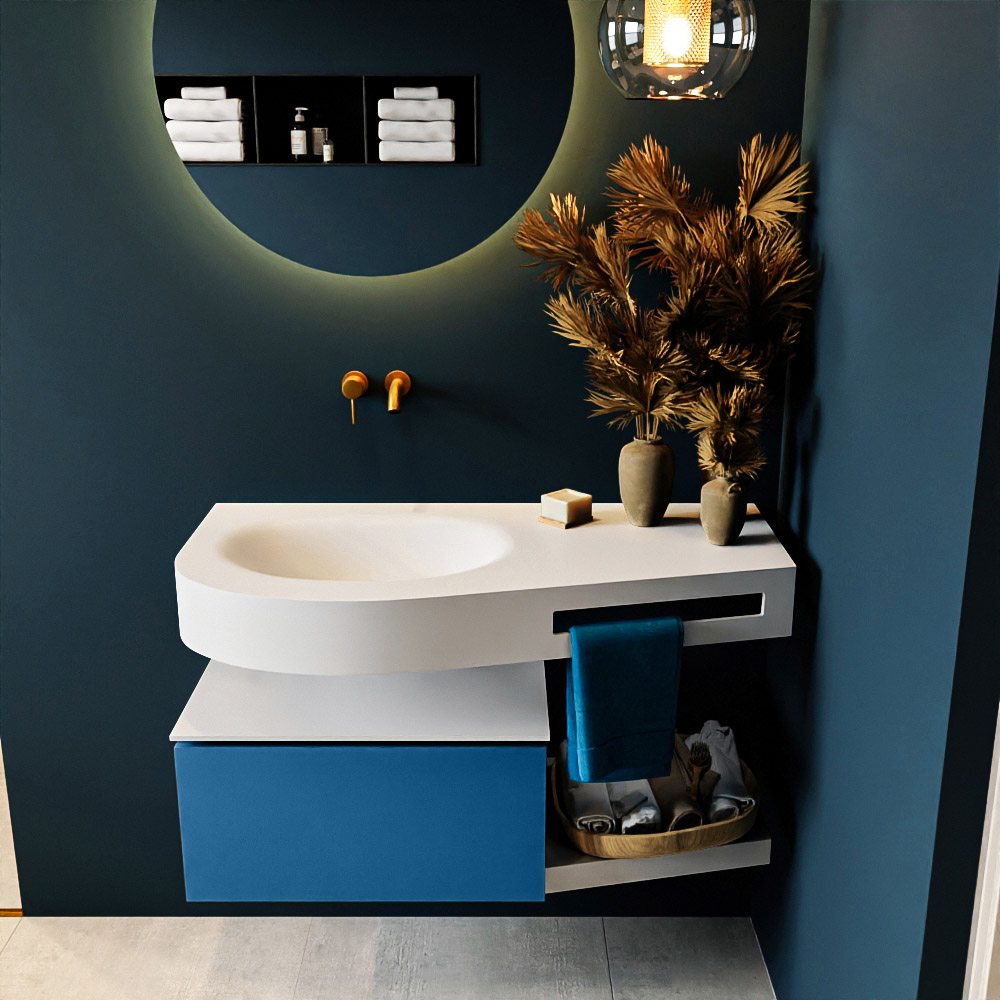 MONDIAZ RIVA 100cm mueble de baño / estante color Jeans con 1 cajón. Lavabo DULCET Izquierda sin orificio, color Talc. 3 MONDIAZ RIVA 100cm mueble de baño / estante color Jeans con 1 cajón. Lavabo DULCET Izquierda sin orificio, color Talc. - Imagen 3