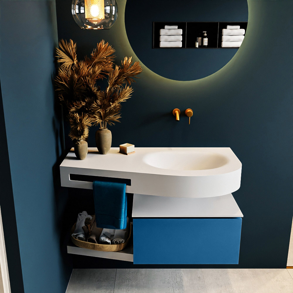 MONDIAZ RIVA 100cm mueble de baño / estante color Jeans con 1 cajón. Lavabo DULCET Derecho sin orificio, color Talc. 3 MONDIAZ RIVA 100cm mueble de baño / estante color Jeans con 1 cajón. Lavabo DULCET Derecho sin orificio, color Talc. - Imagen 3
