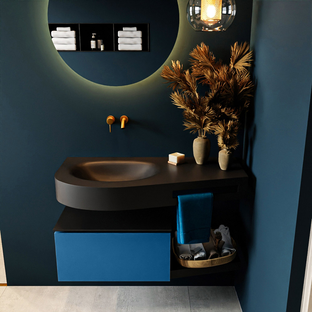MONDIAZ RIVA 100cm mueble de baño / estante color Jeans con 1 cajón. Lavabo DULCET Izquierda sin orificio, color Urban. 3 MONDIAZ RIVA 100cm mueble de baño / estante color Jeans con 1 cajón. Lavabo DULCET Izquierda sin orificio, color Urban. - Imagen 3