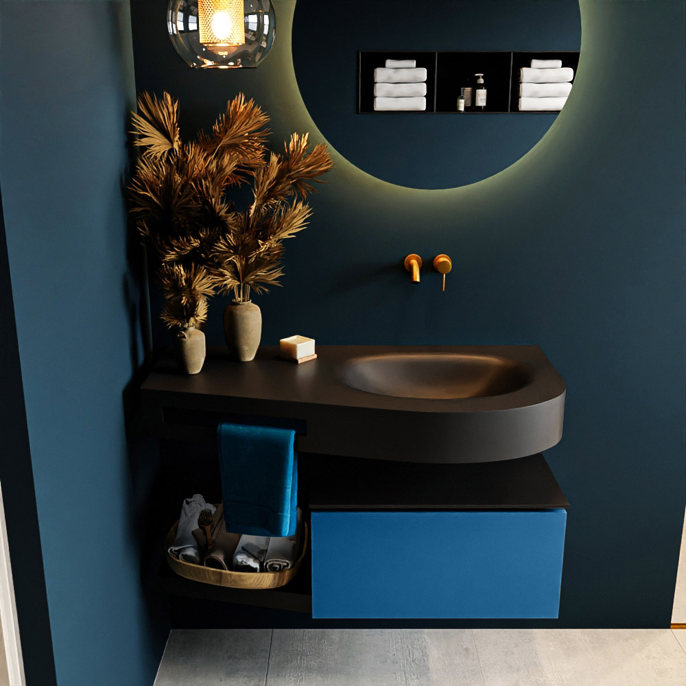 MONDIAZ RIVA 100cm mueble de baño / estante color Jeans con 1 cajón. Lavabo DULCET Derecho sin orificio, color Urban. 3 MONDIAZ RIVA 100cm mueble de baño / estante color Jeans con 1 cajón. Lavabo DULCET Derecho sin orificio, color Urban. - Imagen 3