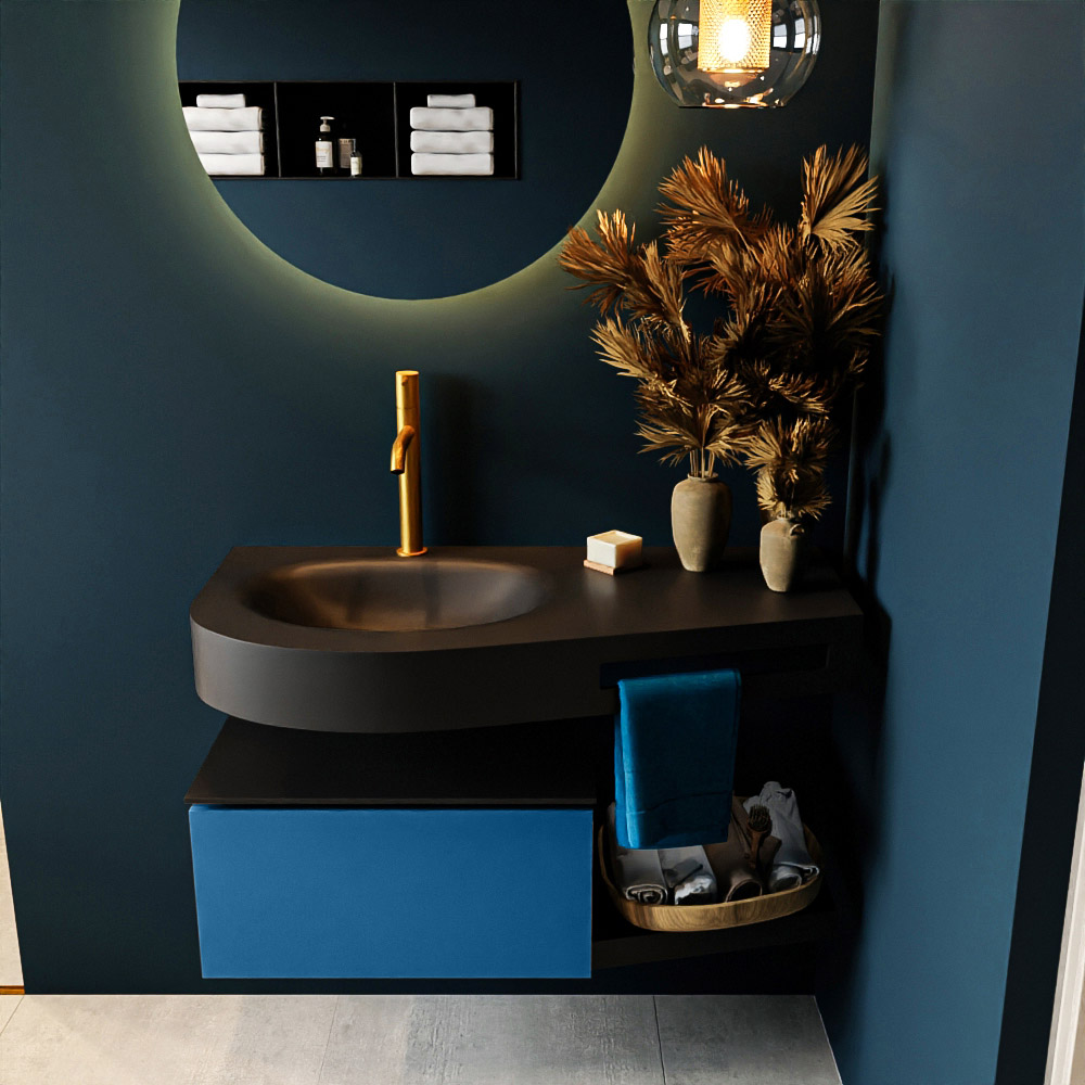 MONDIAZ RIVA 100cm mueble de baño / estante color Jeans con 1 cajón. Lavabo DULCET Izquierda 1 orificio, color Urban. 3 MONDIAZ RIVA 100cm mueble de baño / estante color Jeans con 1 cajón. Lavabo DULCET Izquierda 1 orificio, color Urban. - Imagen 3