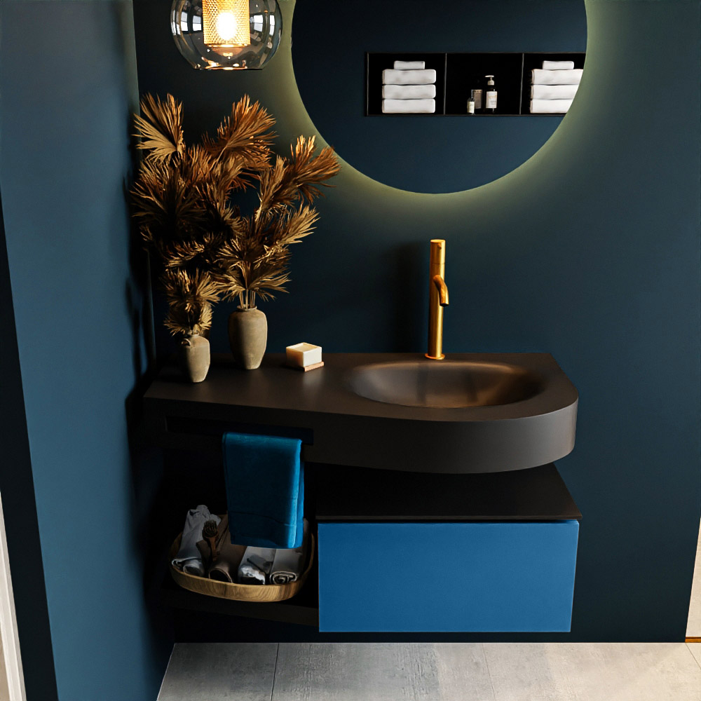 MONDIAZ RIVA 100cm mueble de baño / estante color Jeans con 1 cajón. Lavabo DULCET Derecho 1 orificio, color Urban. 3 MONDIAZ RIVA 100cm mueble de baño / estante color Jeans con 1 cajón. Lavabo DULCET Derecho 1 orificio, color Urban. - Imagen 3