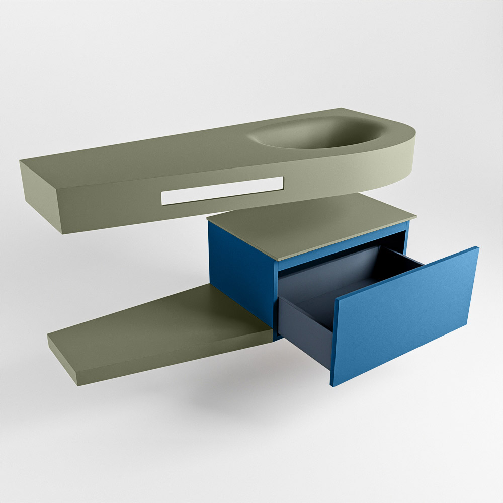 MONDIAZ RIVA 120cm mueble de baño / estante color Jeans con 1 cajón. Lavabo DULCET Derecho sin orificio, color Army. 5 MONDIAZ RIVA 120cm mueble de baño / estante color Jeans con 1 cajón. Lavabo DULCET Derecho sin orificio, color Army. - Imagen 5