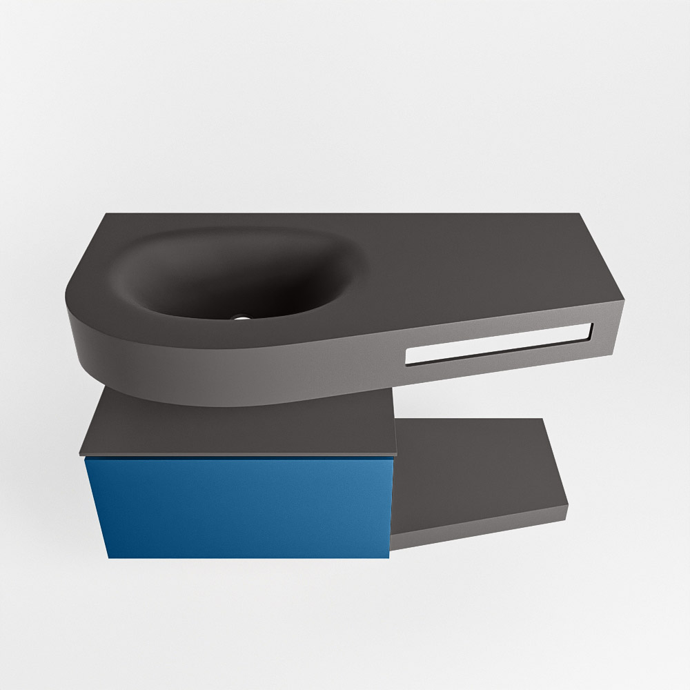 MONDIAZ RIVA 100cm mueble de baño / estante color Jeans con 1 cajón. Lavabo DULCET Izquierda sin orificio, color Dark Grey. - Imagen 6
