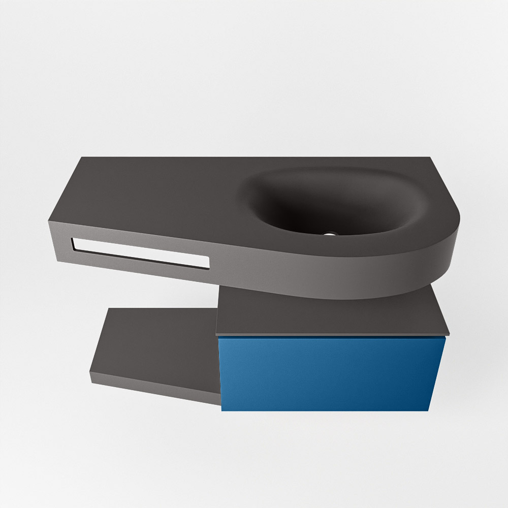 MONDIAZ RIVA 100cm mueble de baño / estante color Jeans con 1 cajón. Lavabo DULCET Derecho 1 orificio, color Dark Grey. - Imagen 6