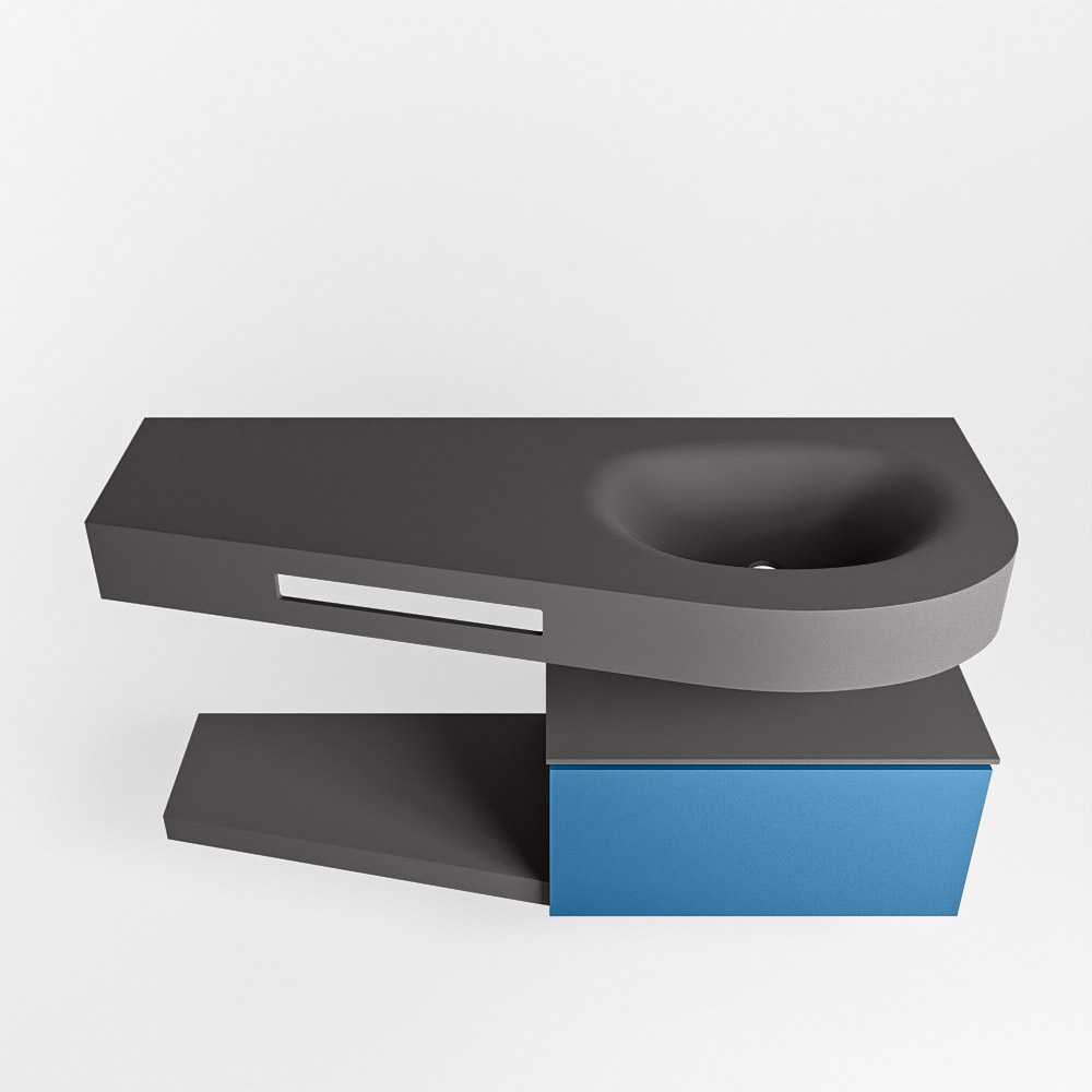 MONDIAZ RIVA 120cm mueble de baño / estante color Jeans con 1 cajón. Lavabo DULCET Derecho sin orificio, color Dark Grey. - Imagen 6