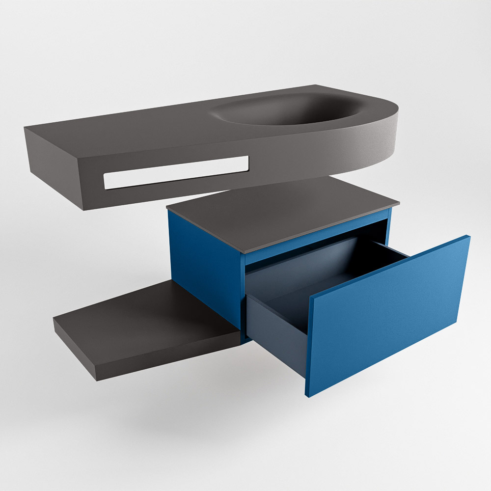 MONDIAZ RIVA 100cm mueble de baño / estante color Jeans con 1 cajón. Lavabo DULCET Derecho sin orificio, color Dark Grey. - Imagen 5