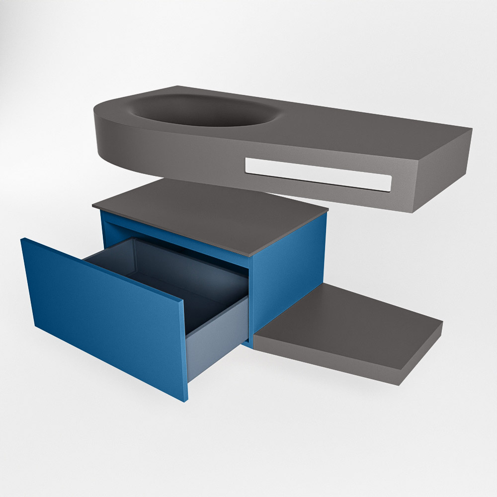 MONDIAZ RIVA 100cm mueble de baño / estante color Jeans con 1 cajón. Lavabo DULCET Izquierda 1 orificio, color Dark Grey. - Imagen 5