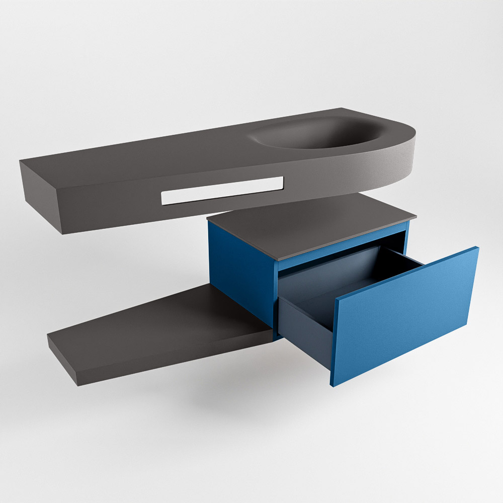 MONDIAZ RIVA 120cm mueble de baño / estante color Jeans con 1 cajón. Lavabo DULCET Derecho sin orificio, color Dark Grey. - Imagen 5