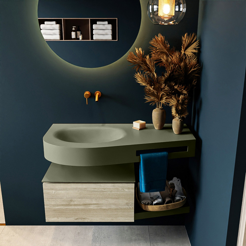 MONDIAZ RIVA 100cm mueble de baño / estante color Light Brown Grey con 1 cajón. Lavabo DULCET Izquierda sin orificio, color Army. 3 MONDIAZ RIVA 100cm mueble de baño / estante color Light Brown Grey con 1 cajón. Lavabo DULCET Izquierda sin orificio, color Army. - Imagen 3