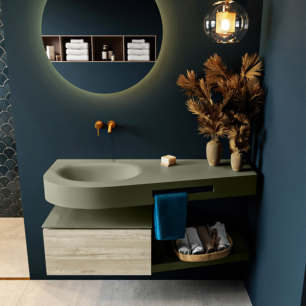 MONDIAZ RIVA 120cm mueble de baño / estante color Light Brown Grey con 1 cajón. Lavabo DULCET Izquierda sin orificio, color Army. 3 MONDIAZ RIVA 120cm mueble de baño / estante color Light Brown Grey con 1 cajón. Lavabo DULCET Izquierda sin orificio, color Army. - Imagen 3
