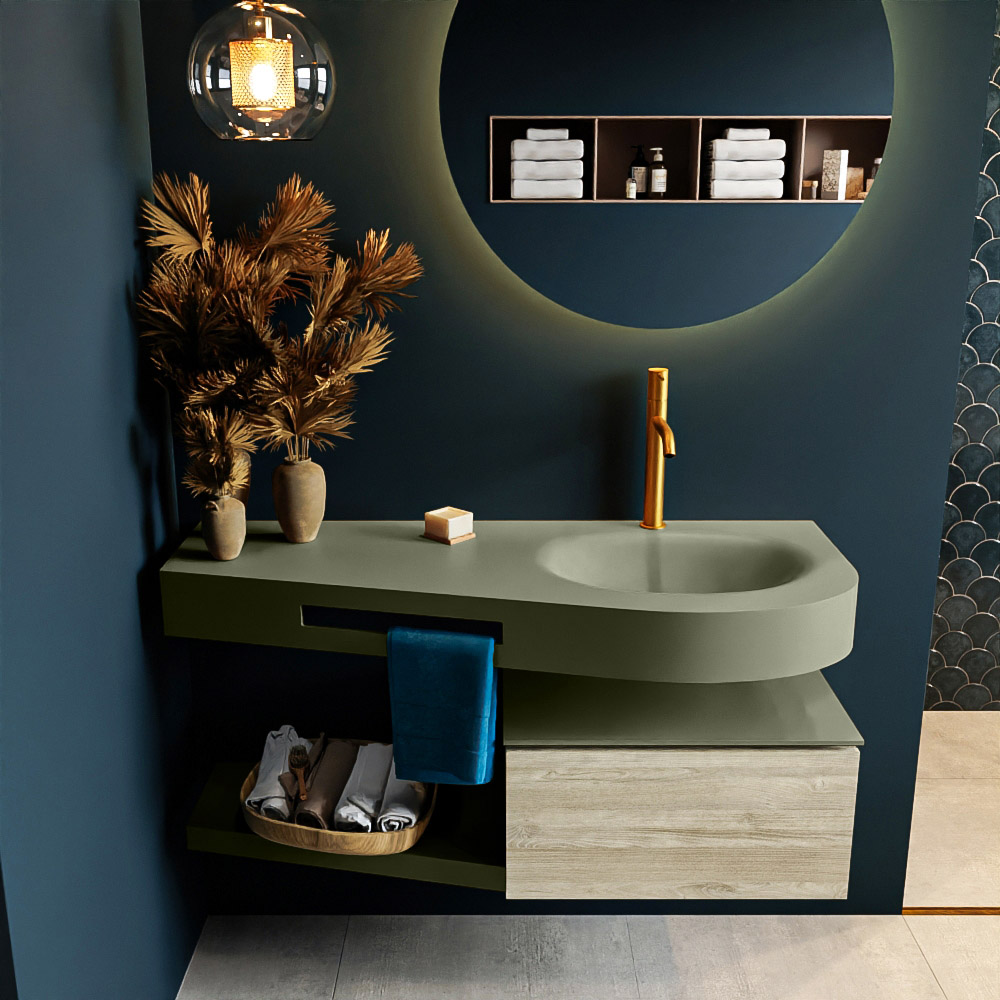 MONDIAZ RIVA 120cm mueble de baño / estante color Light Brown Grey con 1 cajón. Lavabo DULCET Derecho 1 orificio, color Army. 3 MONDIAZ RIVA 120cm mueble de baño / estante color Light Brown Grey con 1 cajón. Lavabo DULCET Derecho 1 orificio, color Army. - Imagen 3