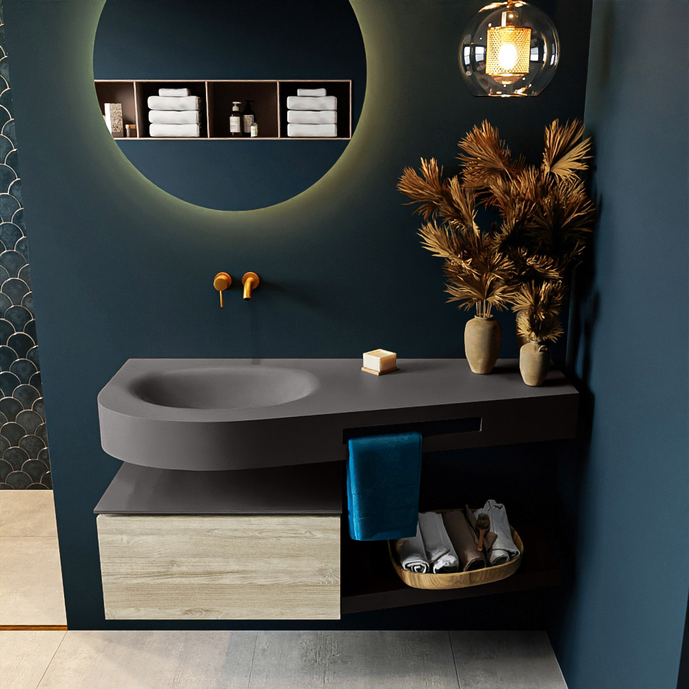 MONDIAZ RIVA 120cm mueble de baño / estante color Light Brown Grey con 1 cajón. Lavabo DULCET Izquierda sin orificio, color Dark Grey. 3 MONDIAZ RIVA 120cm mueble de baño / estante color Light Brown Grey con 1 cajón. Lavabo DULCET Izquierda sin orificio, color Dark Grey. - Imagen 3