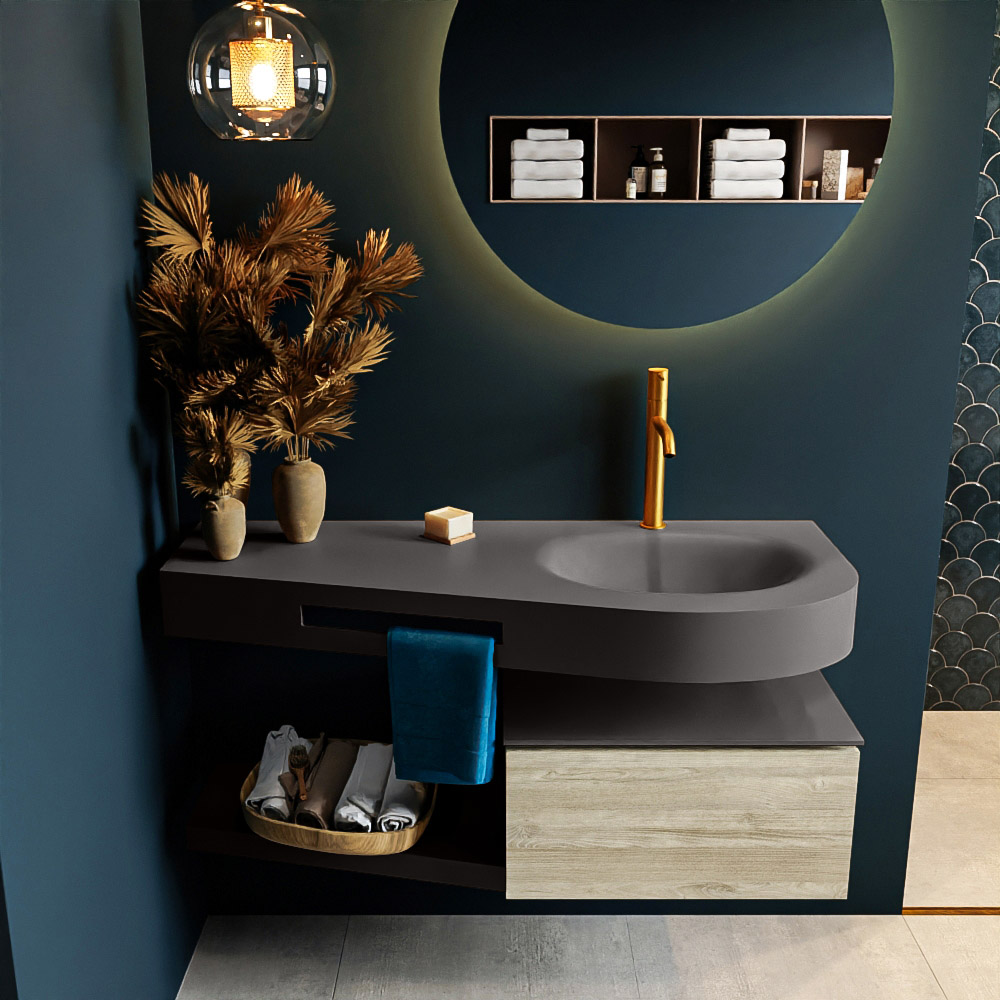 MONDIAZ RIVA 120cm mueble de baño / estante color Light Brown Grey con 1 cajón. Lavabo DULCET Derecho 1 orificio, color Dark Grey. 3 MONDIAZ RIVA 120cm mueble de baño / estante color Light Brown Grey con 1 cajón. Lavabo DULCET Derecho 1 orificio, color Dark Grey. - Imagen 3