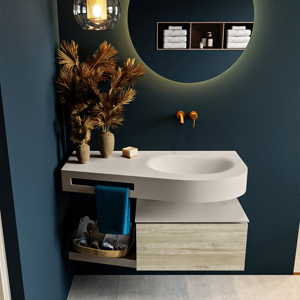 MONDIAZ RIVA 100cm mueble de baño / estante color Light Brown Grey con 1 cajón. Lavabo DULCET Derecho sin orificio, color Linen. 3 MONDIAZ RIVA 100cm mueble de baño / estante color Light Brown Grey con 1 cajón. Lavabo DULCET Derecho sin orificio, color Linen. - Imagen 3