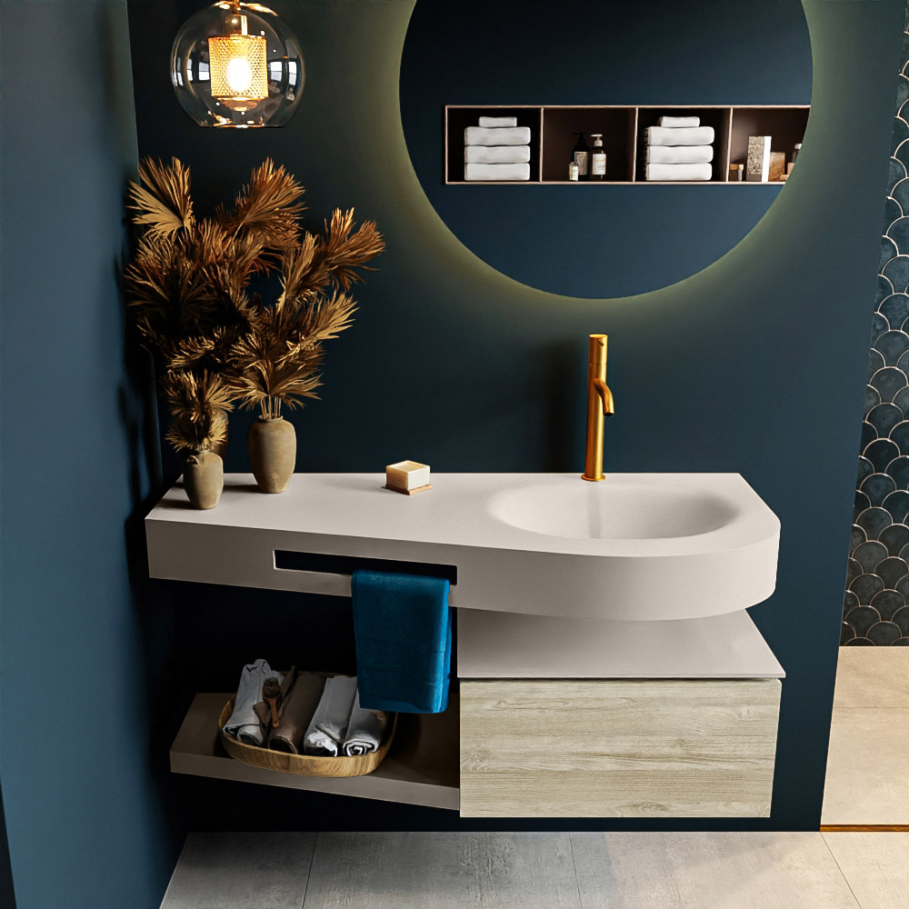 MONDIAZ RIVA 120cm mueble de baño / estante color Light Brown Grey con 1 cajón. Lavabo DULCET Derecho 1 orificio, color Linen. 3 MONDIAZ RIVA 120cm mueble de baño / estante color Light Brown Grey con 1 cajón. Lavabo DULCET Derecho 1 orificio, color Linen. - Imagen 3