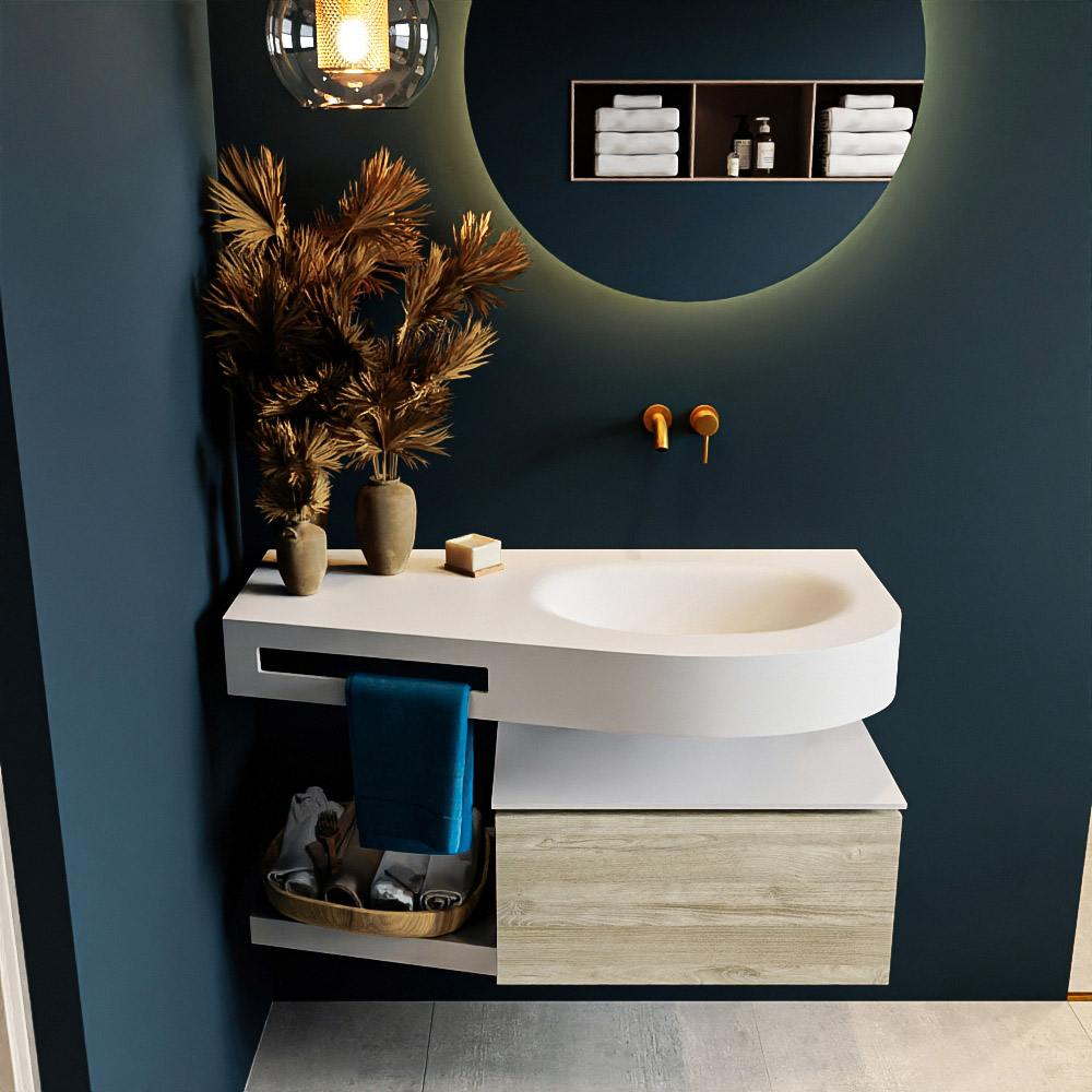 MONDIAZ RIVA 100cm mueble de baño / estante color Light Brown Grey con 1 cajón. Lavabo DULCET Derecho sin orificio, color Talc. 3 MONDIAZ RIVA 100cm mueble de baño / estante color Light Brown Grey con 1 cajón. Lavabo DULCET Derecho sin orificio, color Talc. - Imagen 3