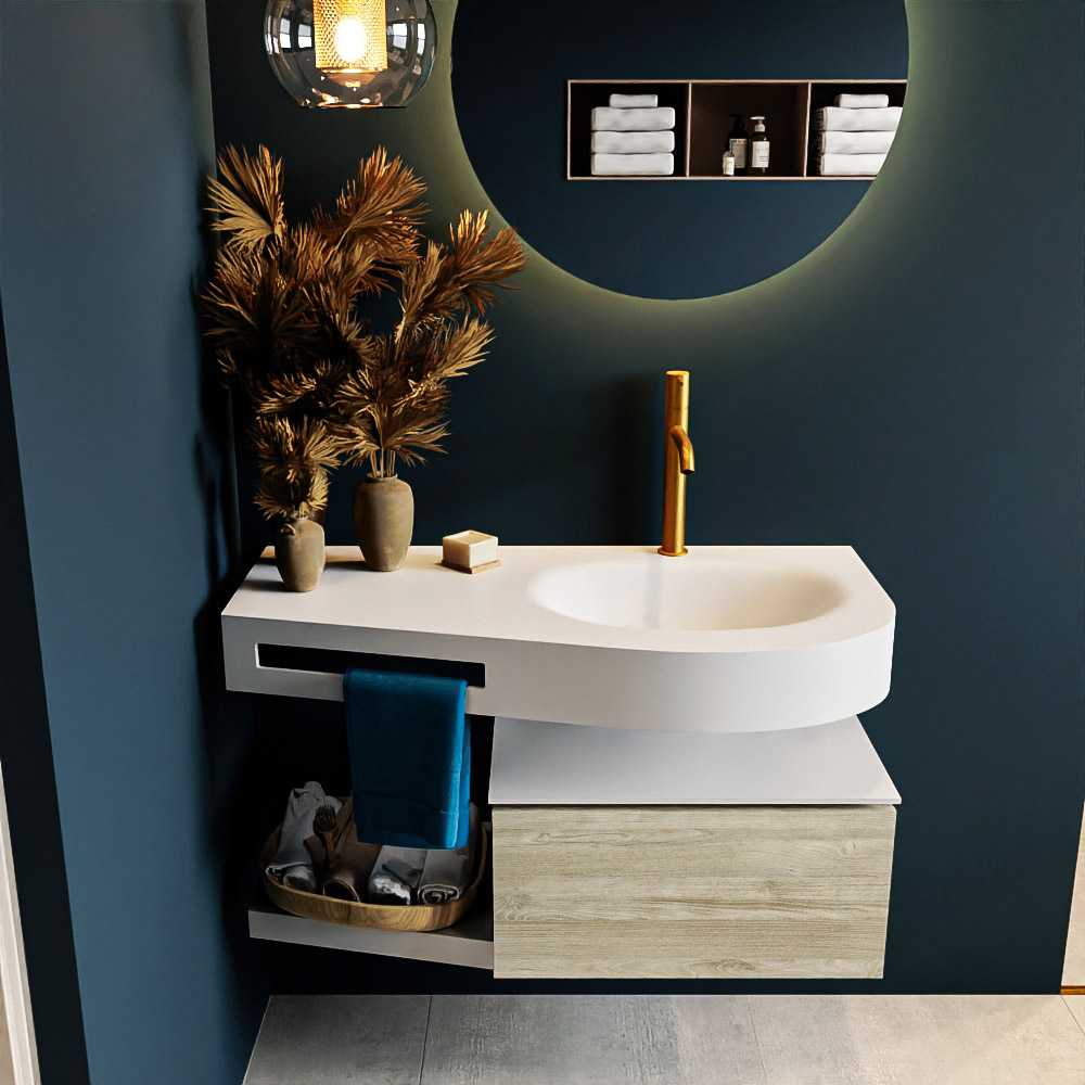 MONDIAZ RIVA 100cm mueble de baño / estante color Light Brown Grey con 1 cajón. Lavabo DULCET Derecho 1 orificio, color Talc. - Imagen 3