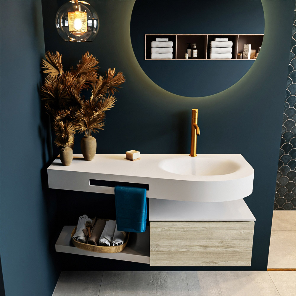 MONDIAZ RIVA 120cm mueble de baño / estante color Light Brown Grey con 1 cajón. Lavabo DULCET Derecho 1 orificio, color Talc. - Imagen 3