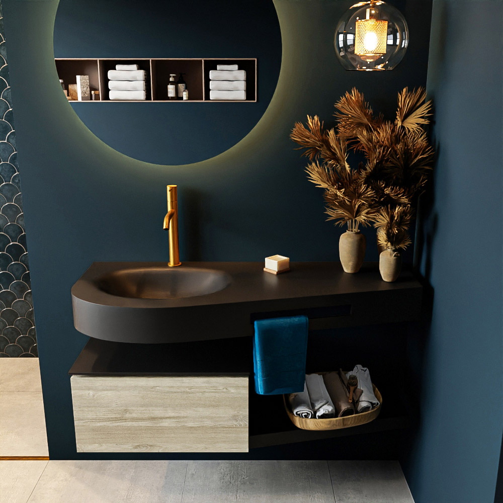 MONDIAZ RIVA 120cm mueble de baño / estante color Light Brown Grey con 1 cajón. Lavabo DULCET Izquierda 1 orificio, color Urban. - Imagen 3