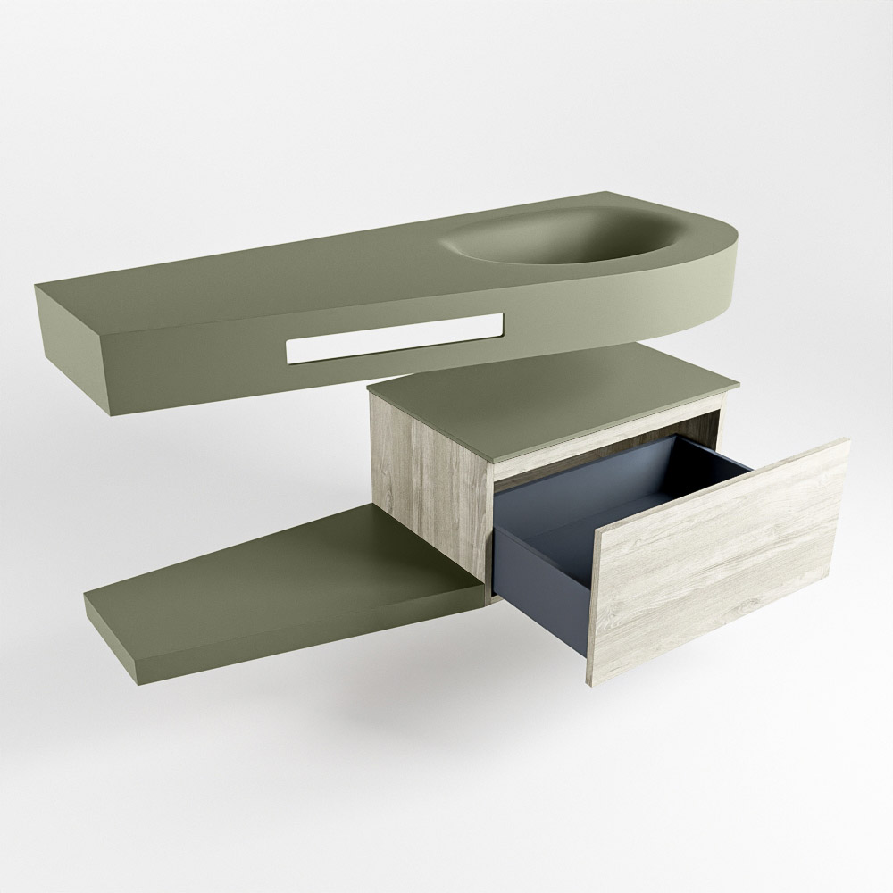 MONDIAZ RIVA 120cm mueble de baño / estante color Light Brown Grey con 1 cajón. Lavabo DULCET Derecho 1 orificio, color Army. 5 MONDIAZ RIVA 120cm mueble de baño / estante color Light Brown Grey con 1 cajón. Lavabo DULCET Derecho 1 orificio, color Army. - Imagen 5