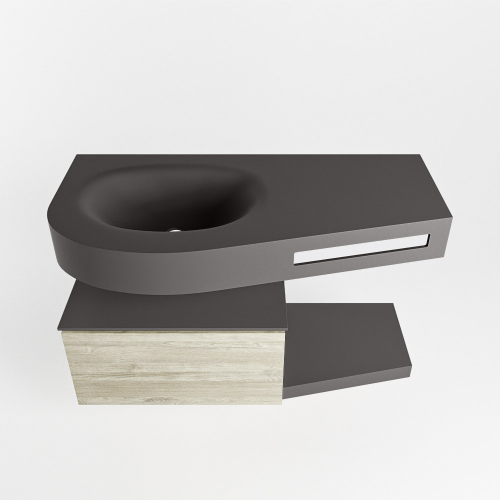 MONDIAZ RIVA 100cm mueble de baño / estante color Light Brown Grey con 1 cajón. Lavabo DULCET Izquierda sin orificio, color Dark Grey. - Imagen 6