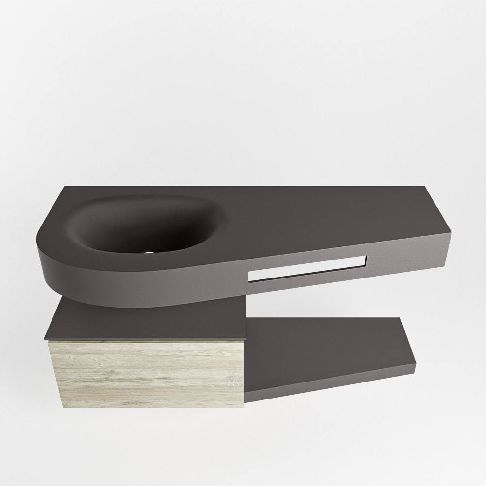 MONDIAZ RIVA 120cm mueble de baño / estante color Light Brown Grey con 1 cajón. Lavabo DULCET Izquierda 1 orificio, color Dark Grey. - Imagen 6