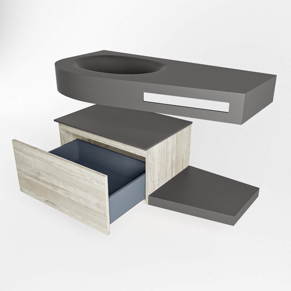 MONDIAZ RIVA 100cm mueble de baño / estante color Light Brown Grey con 1 cajón. Lavabo DULCET Izquierda sin orificio, color Dark Grey. - Imagen 5