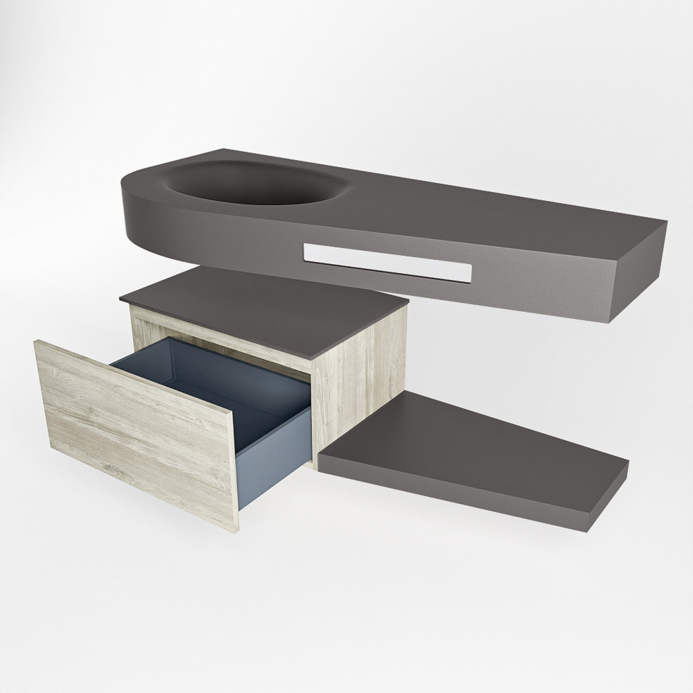 MONDIAZ RIVA 120cm mueble de baño / estante color Light Brown Grey con 1 cajón. Lavabo DULCET Izquierda 1 orificio, color Dark Grey. - Imagen 5