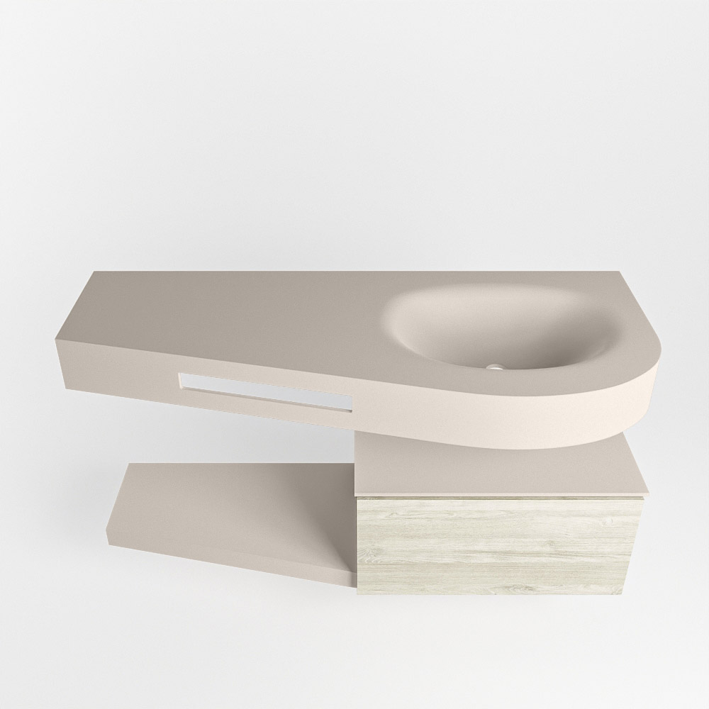 MONDIAZ RIVA 120cm mueble de baño / estante color Light Brown Grey con 1 cajón. Lavabo DULCET Derecho sin orificio, color Linen. - Imagen 6