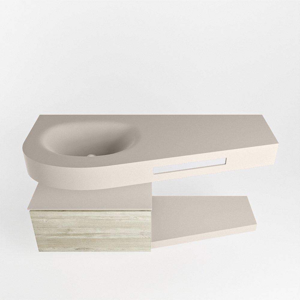 MONDIAZ RIVA 120cm mueble de baño / estante color Light Brown Grey con 1 cajón. Lavabo DULCET Izquierda 1 orificio, color Linen. - Imagen 6