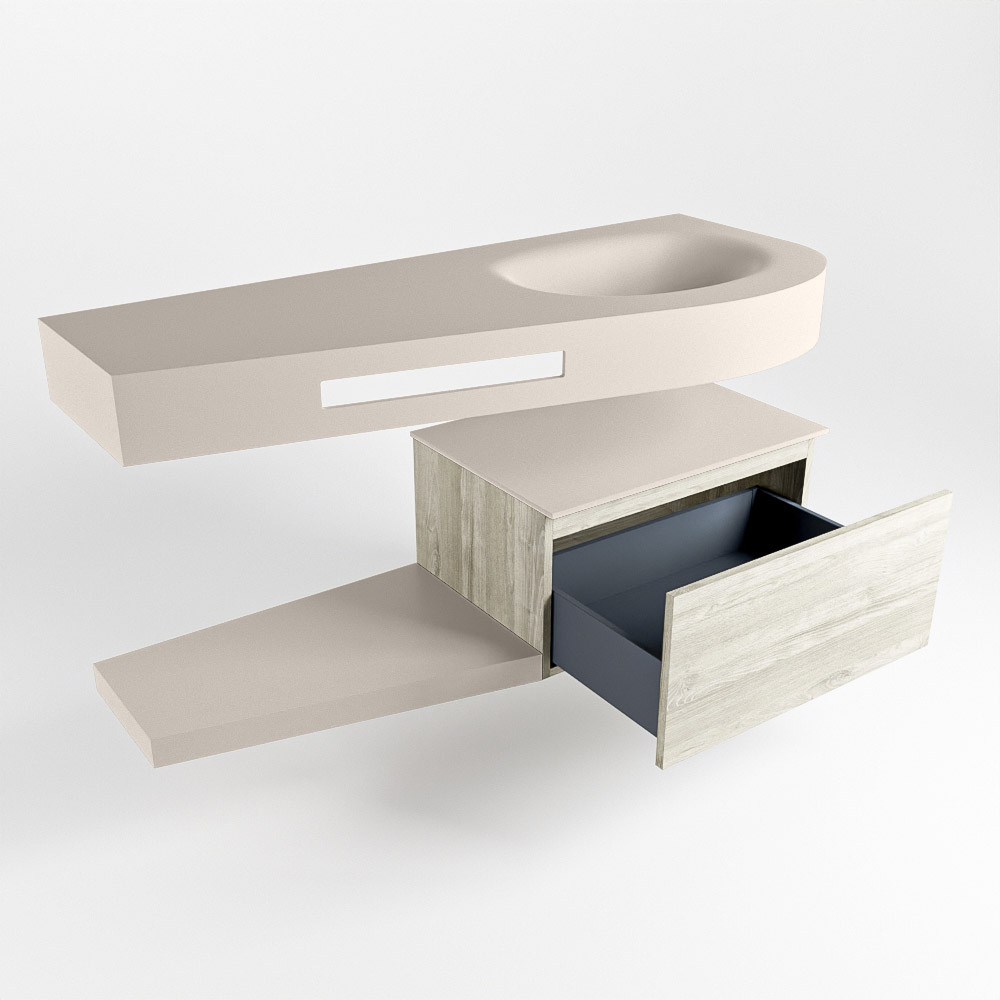 MONDIAZ RIVA 120cm mueble de baño / estante color Light Brown Grey con 1 cajón. Lavabo DULCET Derecho sin orificio, color Linen. - Imagen 5