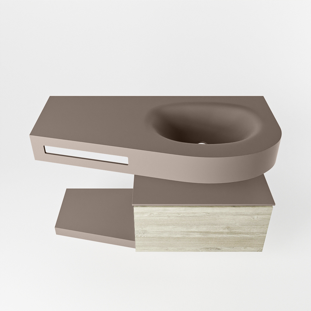 MONDIAZ RIVA 100cm mueble de baño / estante color Light Brown Grey con 1 cajón. Lavabo DULCET Derecho sin orificio, color Smoke. - Imagen 6