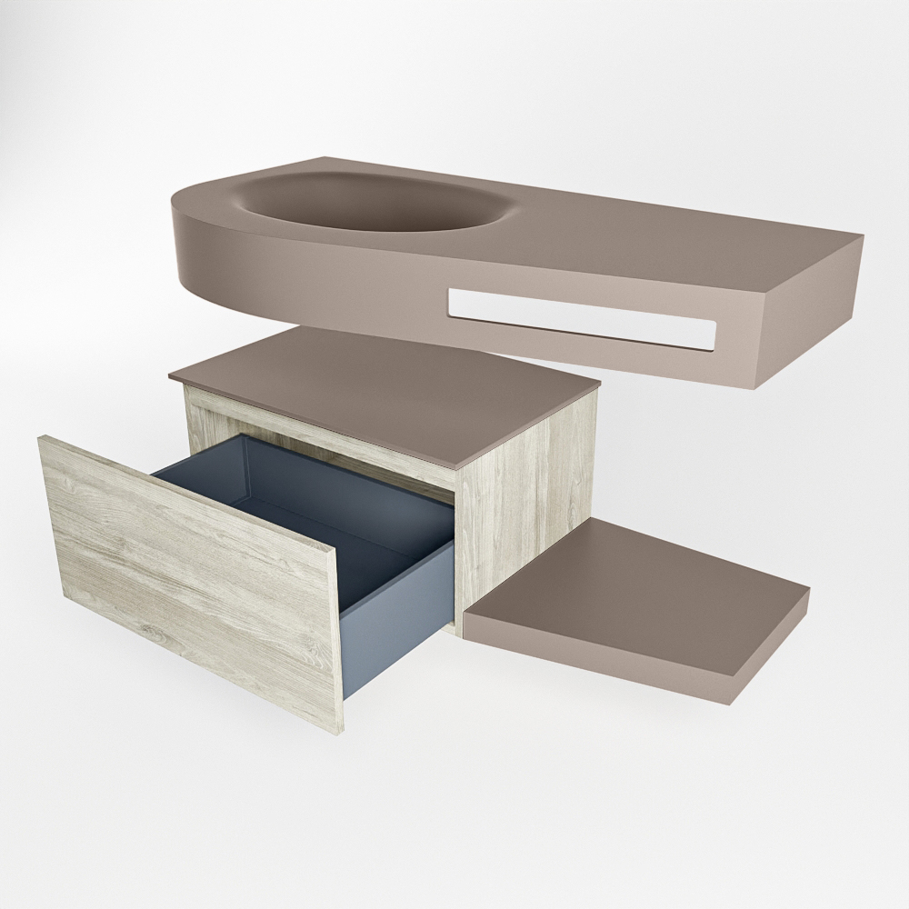 MONDIAZ RIVA 100cm mueble de baño / estante color Light Brown Grey con 1 cajón. Lavabo DULCET Izquierda 1 orificio, color Smoke. - Imagen 5