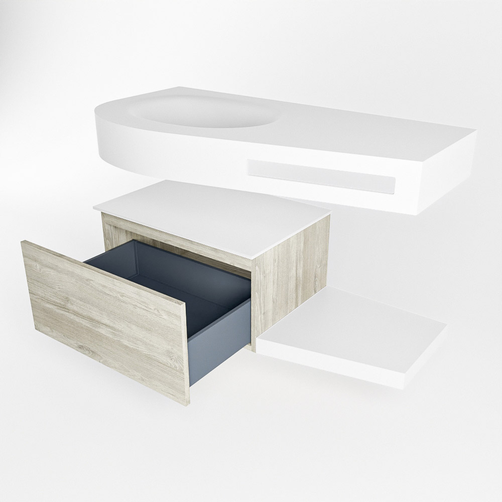 MONDIAZ RIVA 100cm mueble de baño / estante color Light Brown Grey con 1 cajón. Lavabo DULCET Izquierda sin orificio, color Talc. - Imagen 5